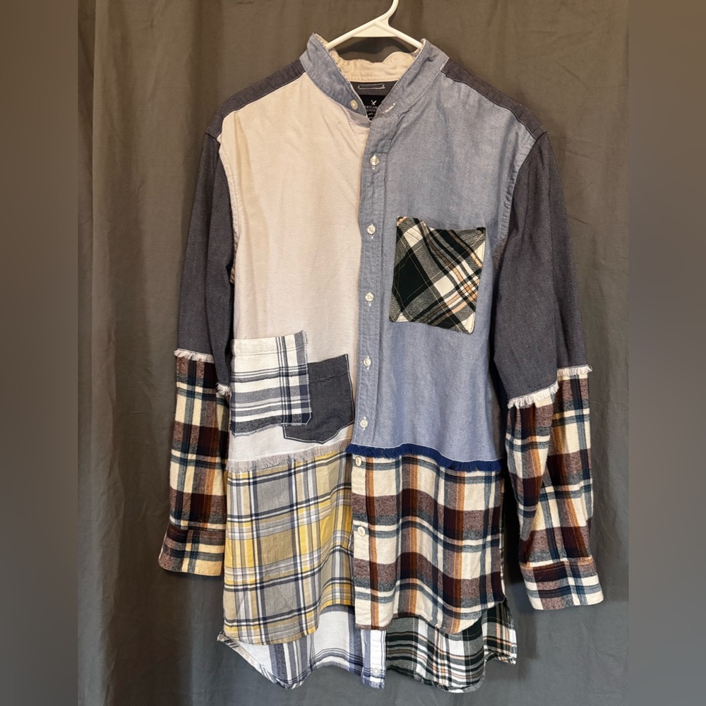 Patchwork Plaid Upcycled Refashioned Button Down … - image 8